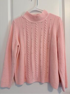 Alfred Dunner Pale Pink Cable Turtleneck Sweater